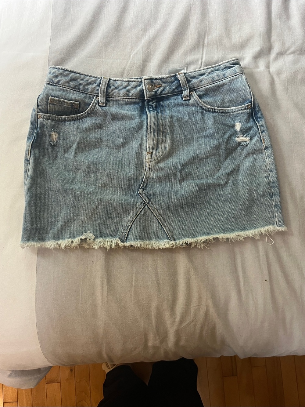 Divided Light Blue Distressed Denim Mini Skirt